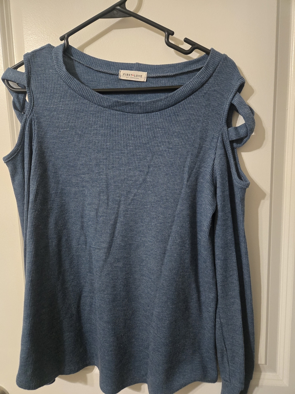 First Love Blue Cold-Shoulder Ribbed Knit Top